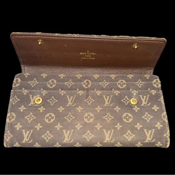Louis Vuitton Wallet Mini Lin Brown Monogram Sarah Long Double Snap Continental - Picture 7 of 14